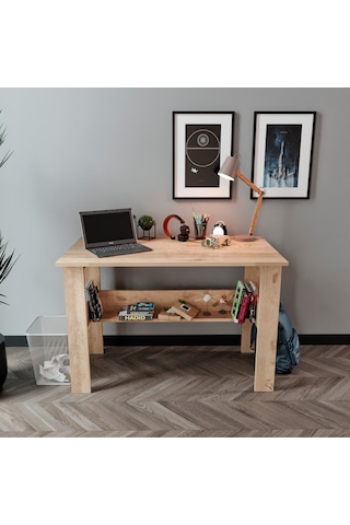 Kznhome Study Raflı Çalışma Masası Bilgisayar Masası Ofis Masası Meşe