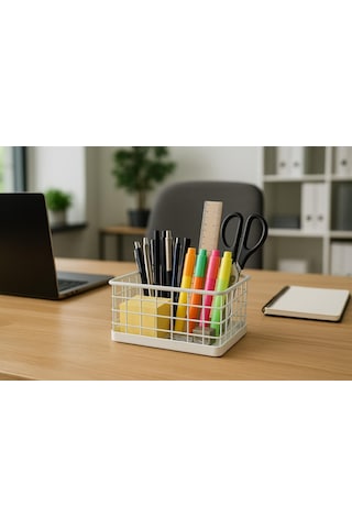 Okyanus Home Dikdörtgen Beyaz Metal Organizer Sepet Mini 13,5x23 Cm Beyaz