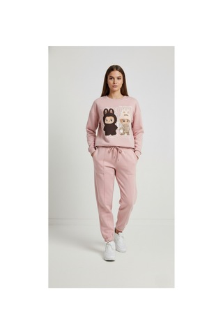 The Kadın Soft Touch Ayıcık Desenli %100 Pamuk Sweatshirt - Casual Fit- Krem/pembe Pembe