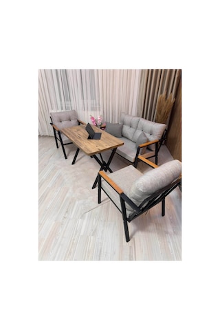Houseart Balkon ,bahçe , Teras , Cafe ,salon , Metal Kanepe , Metal Kanepe Koltuk ,oturma Takımı 2-1-1 , Yemek Masası , Orta Masa Açık Gri