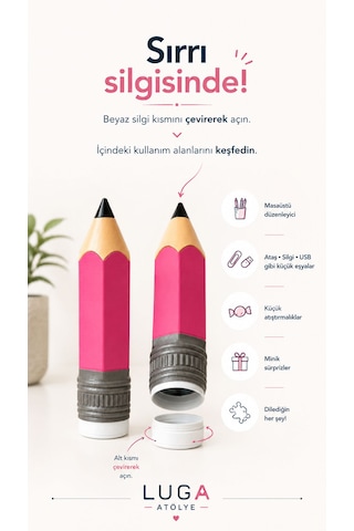 Dev Kalem Kutusu - 3d Baskı Kalem Şeklinde Çok Amaçlı Organizer Pembe