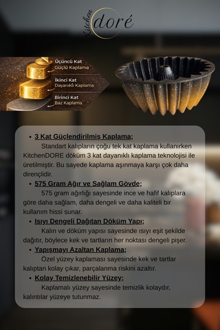 Yıldız Tasarım Kek Kalıbı Royal Gold Kalın Döküm Üç Katmanlı Kaplama 575 Gram Altın