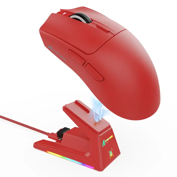 Attack Shark X1 Kırmızı Şarj İstasyonlu Touchpadli Kablosuz Gaming Mouse As-x1-red