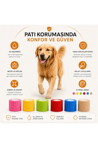 Kedi Ve Köpek Pati Bandajı - Su Geçirmez - Kendinden Yapışkanlı - 6 Renk Çok Renkli