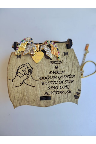 Çelik Kolye Kişiye Özel İsim Yazılı Kalpli Melek Kanadı Altın