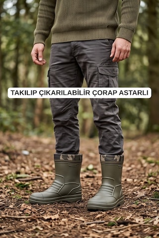 Rainguard Takılıp Çıkarılabilir Çorap Astarlı Kamuflaj Detaylı Kısa Yağmur Çizmesi Yeşil