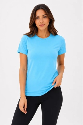 Hazego Basic Tişört Bisiklet Yaka Kısa Kol Günlük Yazlık Slim Fit T-shirt - Turkuaz