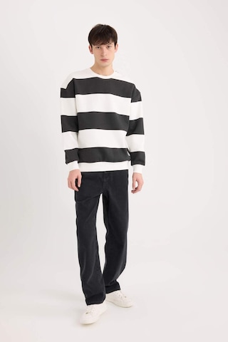 DeFacto Boxy Fit Bisiklet Yaka Çizgili Dokuma Etiketli Sweatshirt A9066AX24AUBK81