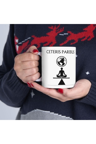 Ceteris Paribus Kupa Denge Ve Uyumu Yansıtan Felsefi Ve Ekonomi Temalı Tasarım Hediyesi Beyaz