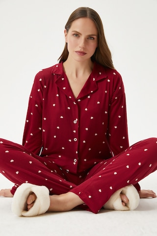 Ritnice Kadın Sweety Extra Soft Bordo Kalpli Pijama Takımı Bordo