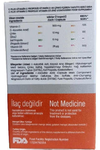 C Plus 60 Kapsül C Vitamini D Vitamini Propolis Ve Çinko İçeren, Pharmateks
