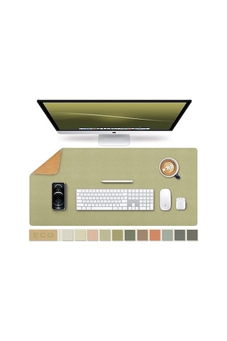 Büyük Doğal Mantar Ve Deri Su Geçirmez Klavye Matı, Ofis/ev/oyun/dekoratif Masa Altlığı Açık Yeşil, 23,6 X 11,8 İnç