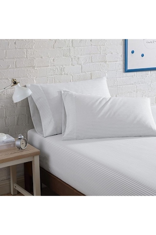 120 Cm X 200 Cm White Striped Kumaş Lastikli Fitted Çarşaf Takımı