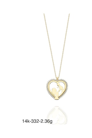 Yenidoğan Anne Bebek Kalp İçinde Çok Şık 14 Ayar Altın Kolye