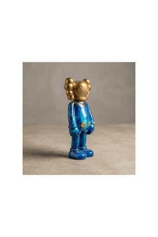Kaw Tarzı Mavi-gold X Gözlü El Boyaması Dekoratif Figür Heykel 26 Cm