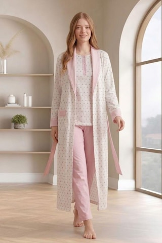 Mecit Pijama Mecit 6358 Pembe Kadın Uzun Sabahlıklı Pijama Takımı