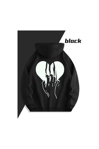 Nevermind Sevgili Çift Kombini 2 Li Kalp Ve Pençe Desenli Unisex Sweatshirt Siyah