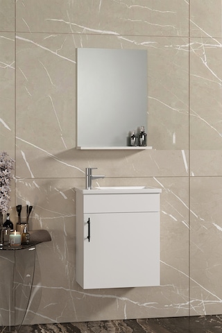 Lale 42x24 Cm Beyaz Mdf Seramik Lavabolu Asma Banyo Dolabı Takımı