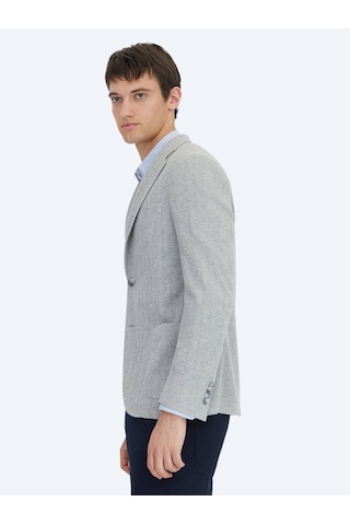 Kip Gri Kareli Modern Fit Pamuk Karışımlı Örme Ceket Gri