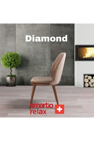Smarto Relax Diamond 2'li Yemek Masası Sandalye Seti - Ahşap Ayaklı, Krem Kumaş Bej