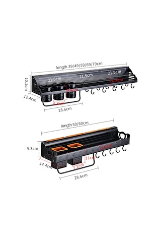 Mutfak Çok Fonksiyonlu Duvara Monte Baharat Saklama Rafı Siyah