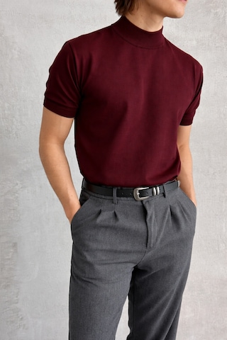 Erkek Oversize Yarım Balıkçı Triko Kısa Kol T-shirt Bordo