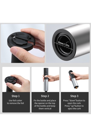 Youmex Siyah Otomatik Şarap Açıcı Seti - Type-c Şarjlı Yüksek Yoğunluklu Dişli Elektronik Şarap Açıcı Takımı Siyah
