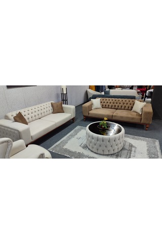 Lidya Model Koltuk Takımı Açık Krem - Kahverengi