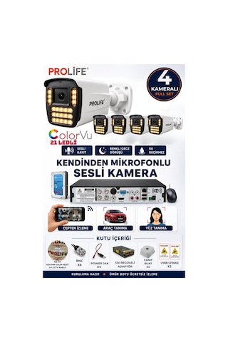 4 Lü Sesli Güvenlik Kamerası 5 Mp Gece Renkli Yüz Ve Araç Tanımalı Full Hd Kamera Sistemi