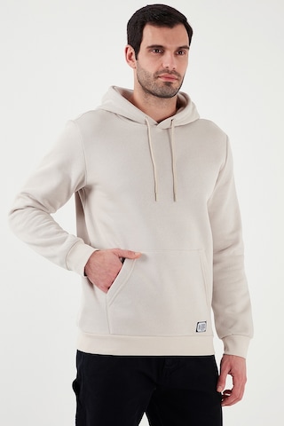 Buratti Regular Fit Kapüşonlu Kanguru Cepli Içi Tüylü Yumuşak Şardonlu Erkek Sweat 5905281 Krem