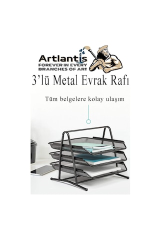 Metal Evrak Rafı 3 Lü 1 Paket Masa Üstü A4 Dosya Düzenleyici Kağıt Tepsisi Fileli Üç Katlı Hareketli