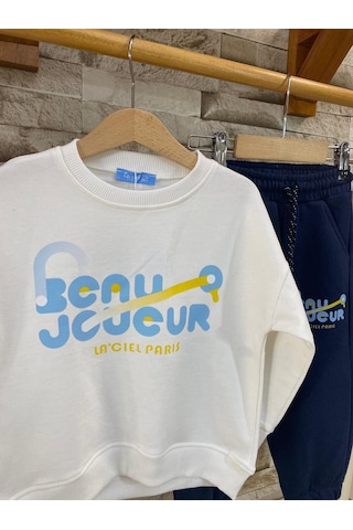 Lacıel Parıs Sloganlı Tenis Erkek Çocuk Eşofman Takım Beyaz