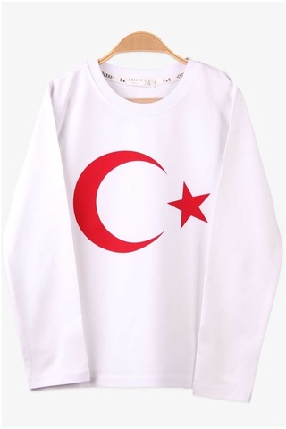 Türk Bayraklı Çocuk Uzun Kollu Tişört Kırmızı(6-12 Yaş)