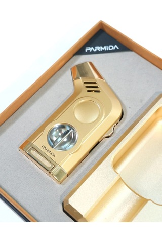 Parmida Gold Tek Torch Masa Tipi Çakmak Tekli Gold Küllük İkili Puro Seti Tr9850