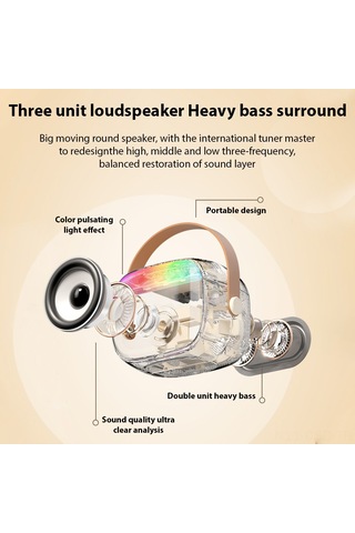 Samdoo K30 Pembe Bluetooth 5.0 Hoparlör, Dış Mekan Taşınabilir, İki Mikrofonlu Karaoke, Renkli Ambiyans Lambası, 6w Ses Gücü