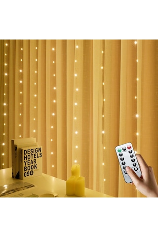 Mufunye 3x3m Pembe Led Tel Perde Işığı, Usb İle 8 Fonksiyonlu Kumandalı, 300 Led Noel Dekorasyonu Işık Zinciri Uzunluk: 3x3m, Renk: Pembe