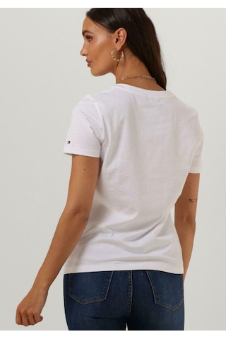 Tommy Hilfiger Tommyhilfiger Yazı Logo Nakışlı Pamuklu Kadın T-shirt Beyaz