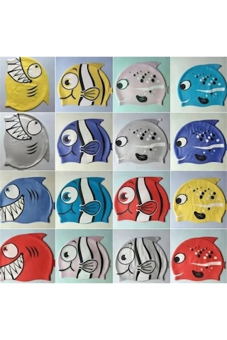 Dm Küçük Balık Desenli Çocuk Dalış Şapkası - Silikon Yüzme Kulak Koruma Şapkası D Pembe