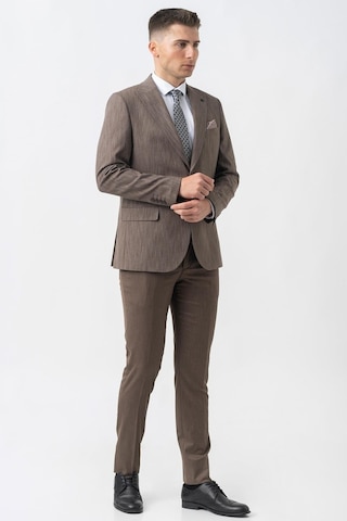 White Stone Grandson Ty2424 Yelekli Likralı Slim Fit Takım Elbise Desenli-desenli Kahverengi