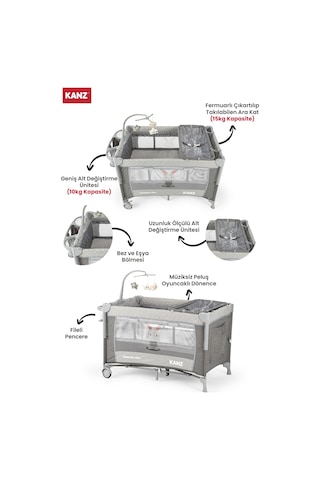 Kanz Sleepside +plus Anne Yanı Park Yatak Gri - Yatak Hediyeli