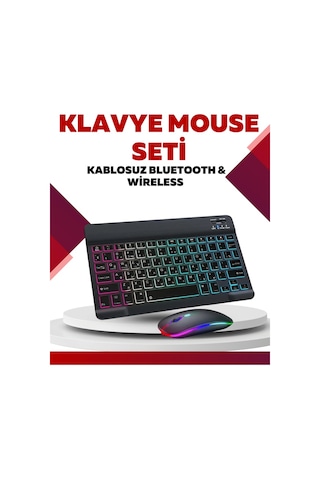 Bluetooth 5.3 Destekli Şarjlı Taşınabilir Klavye + Mouse Kombinasyonu