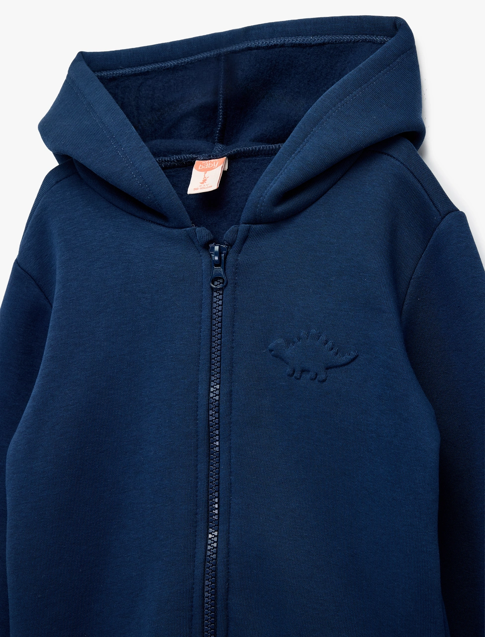 Koton Dinozor Baskılı Şardonlu Uzun Kollu Kapşonlu Fermuarlı Sweatshirt Lacivert 7wmb10018tk