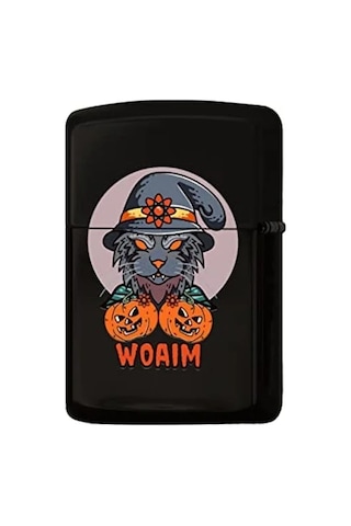 Renkli Baskılı Halloween Tasarımlı Metal Çakmak Açık Gri - Füme