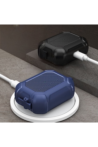 Apple Uyumlu AirPods Pro 3. Nesil İle Kılıf Kilitli Armor Tank Karbon Detaylı Difu Case Yeşil