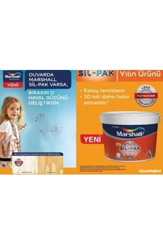 Marshall Sil-Pak Leke Tutmaz Silinebilir Duvar Boyası 15 Lt