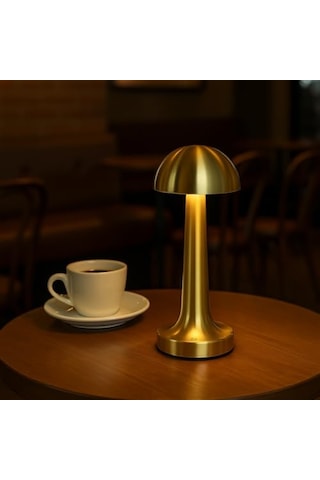 Elektrikurunleri Dekoratif Masa Lambası Dimmerli Şarjlı Lizbon Gold Cafe Restoran Masa Lambası 3 Renk Işık Modu Genel