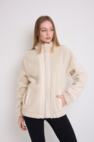 Kadın Ekru Rüzgar Geçirmez Welsoft Çift Cepli Kışlık Mont Ekru