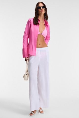 PAPILUS Kadın Regular %100 Organik Pamuk İnce Uzun Gömlek Yaka Uzun Kollu Pembe Gömlek