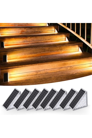 Buffer 8 Adet Üçgen Güneş Enerjisi İle Şarj Olan Dış Mekan Solar Basamak Köşe Lambası Beyaz