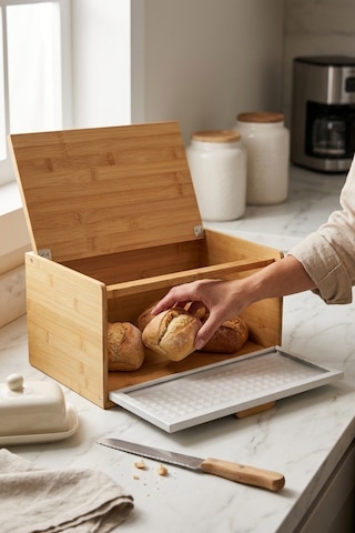 Cooker Valenza Metal Kapaklı Bambu Ekmek Kutusu Ckr4541 Beyaz